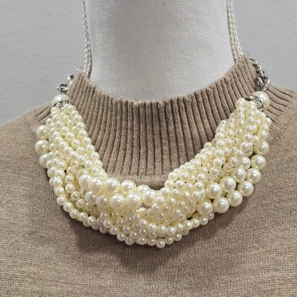 Ivory Cream Wound Multi Strand Faux Pearl Collar Necklace 18" Coquette Vibe - Picture 9 of 9